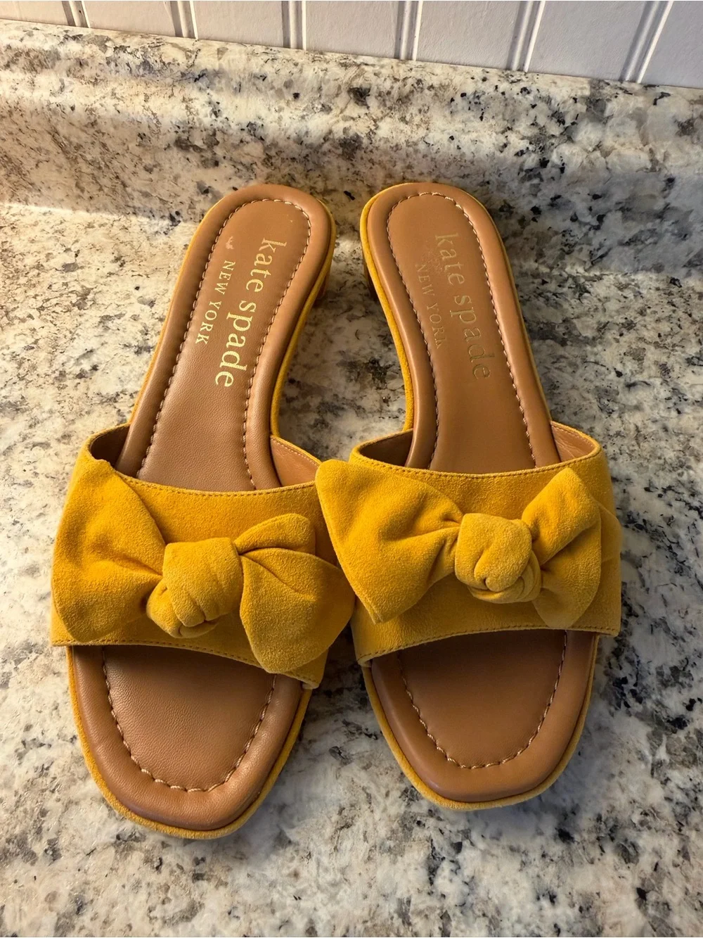 kate spade Mustard Yellow Knotted Bow Slide Mules Sandals Cute
